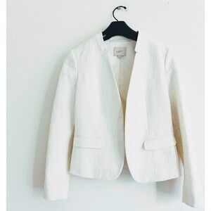 LOFT Off White Open Front Tweed Blazer Jacket Size 6